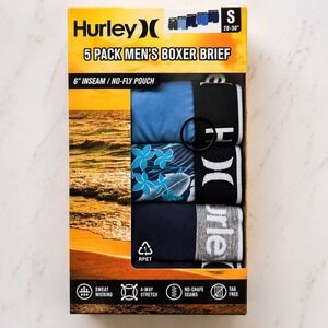 Hurley 5 Pack Mens Boxer Briefs (SMALL) 6" Inseam & No Fly Pouch, Sweat Wicking